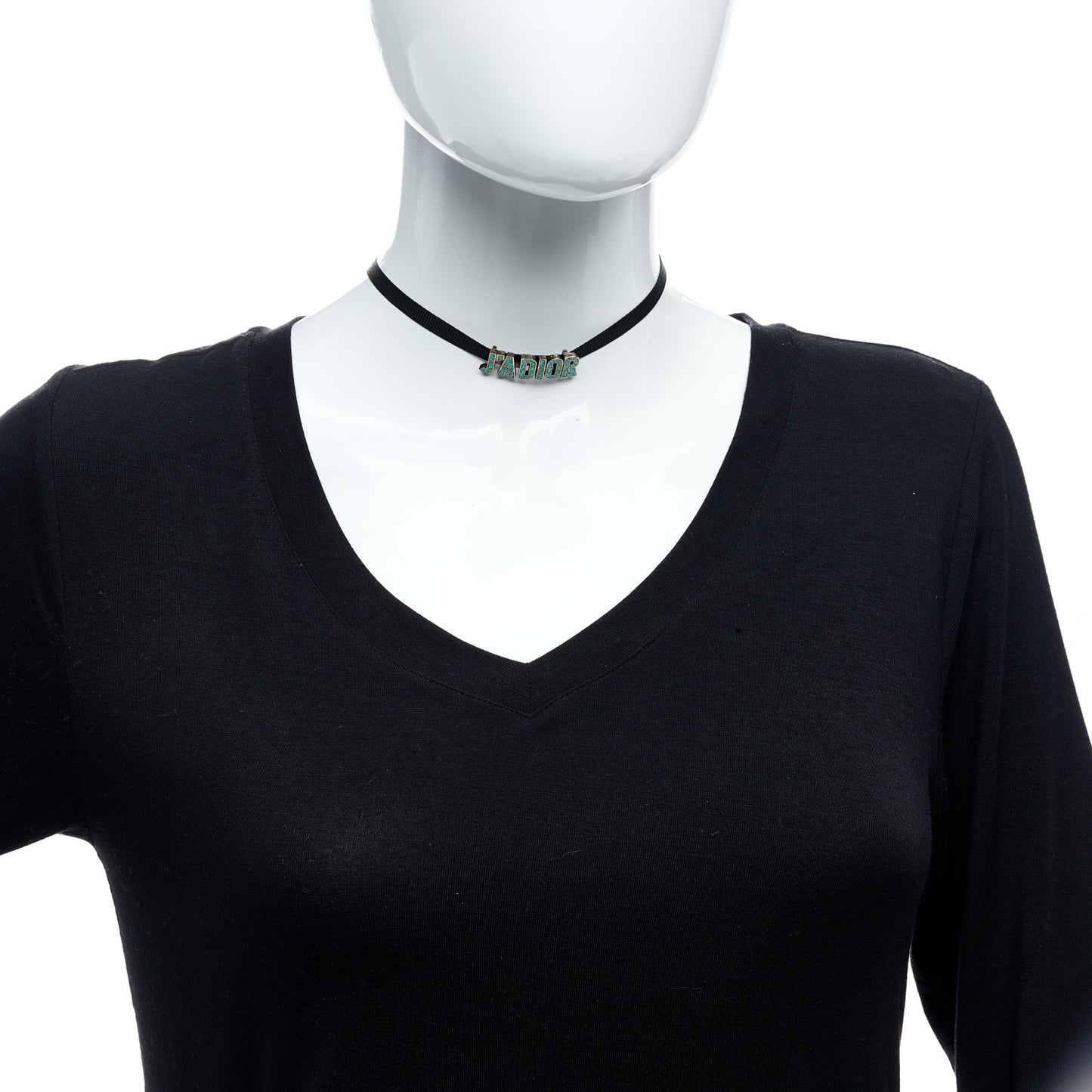 Grosgrain Ribbon Turquoise J'Adior Logo Choker Necklace Black