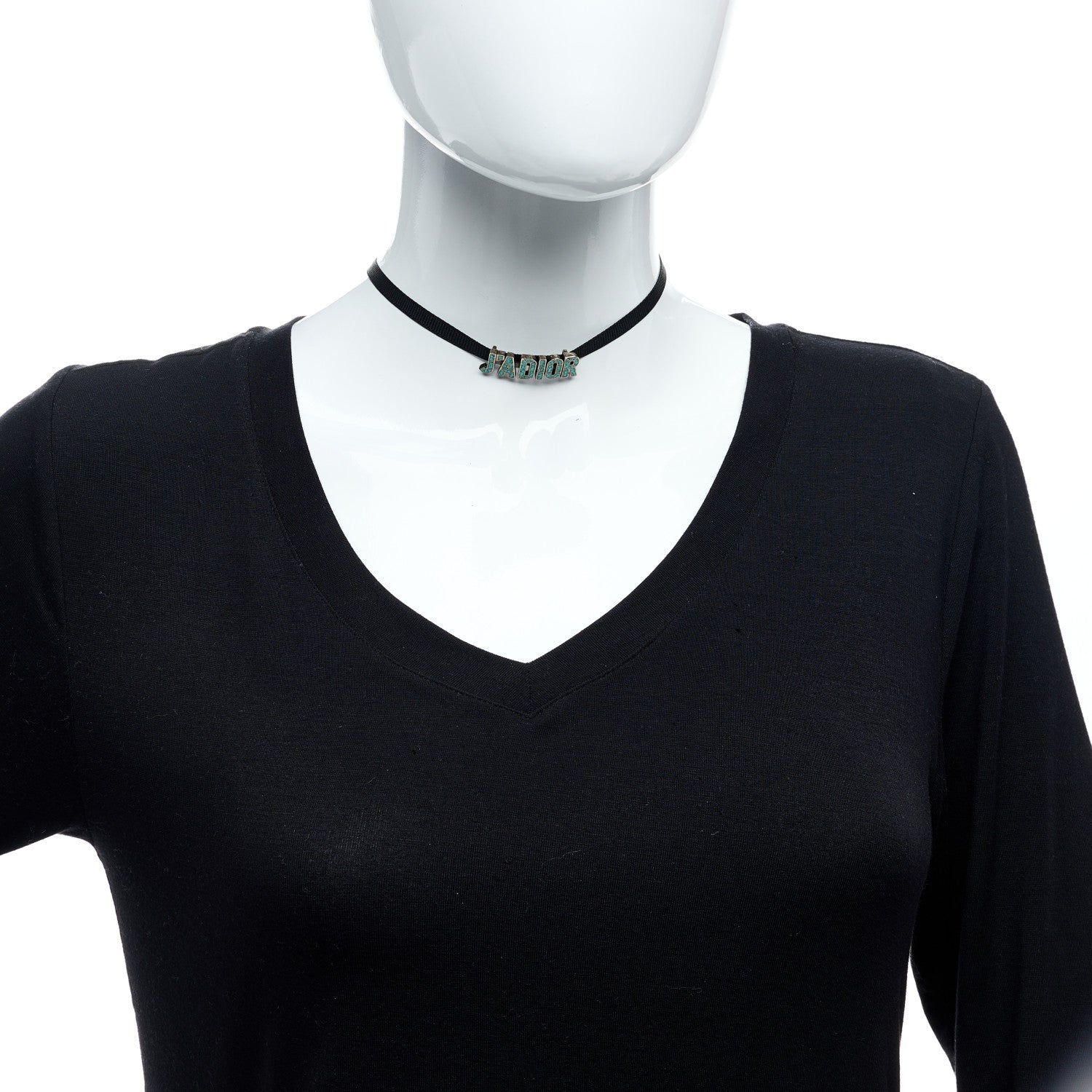Christian Dior Grosgrain Ribbon Turquoise J'Adior Logo Choker Necklace Black 2 of 4
