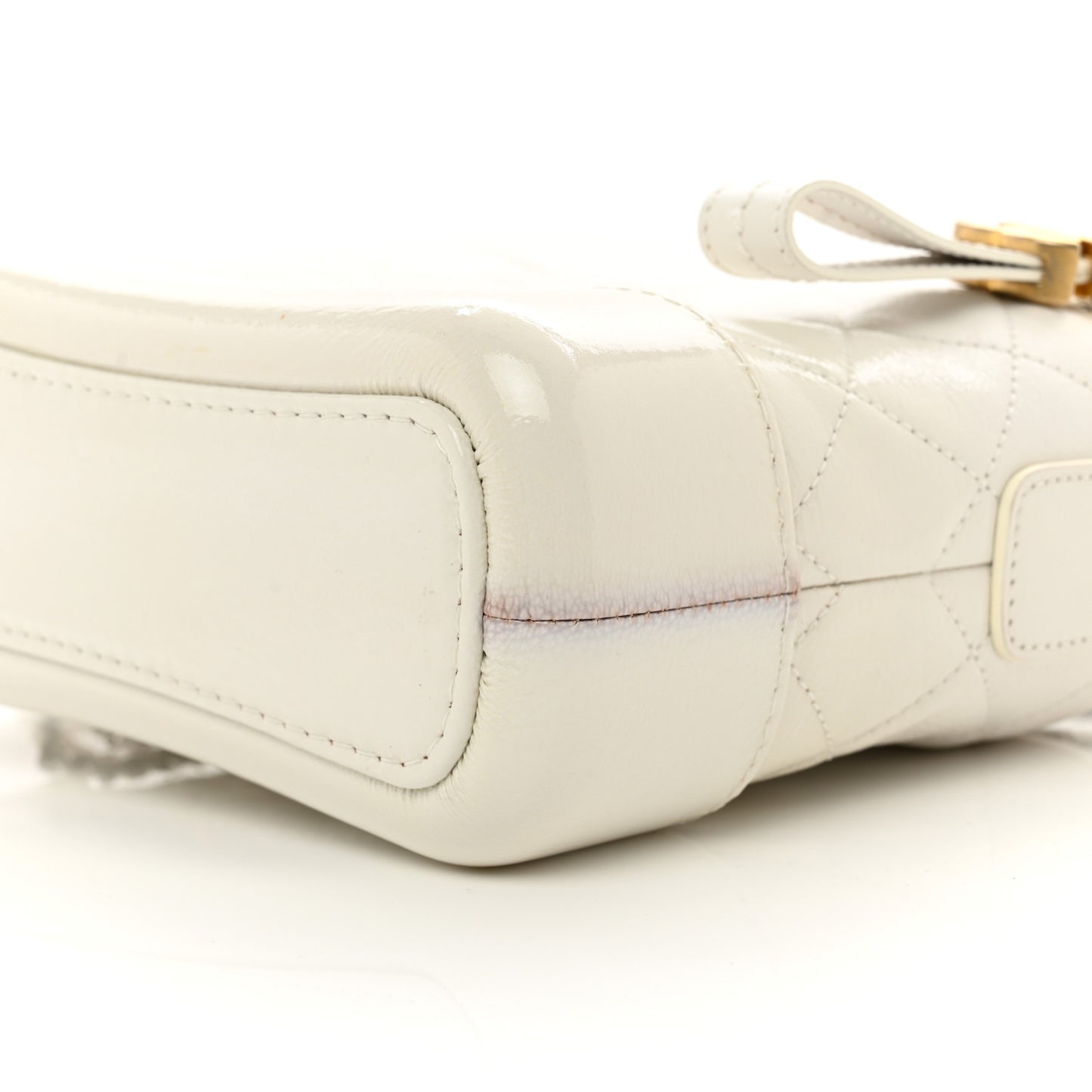 Patent Goatskin Quilted Small Gabrielle Hobo White