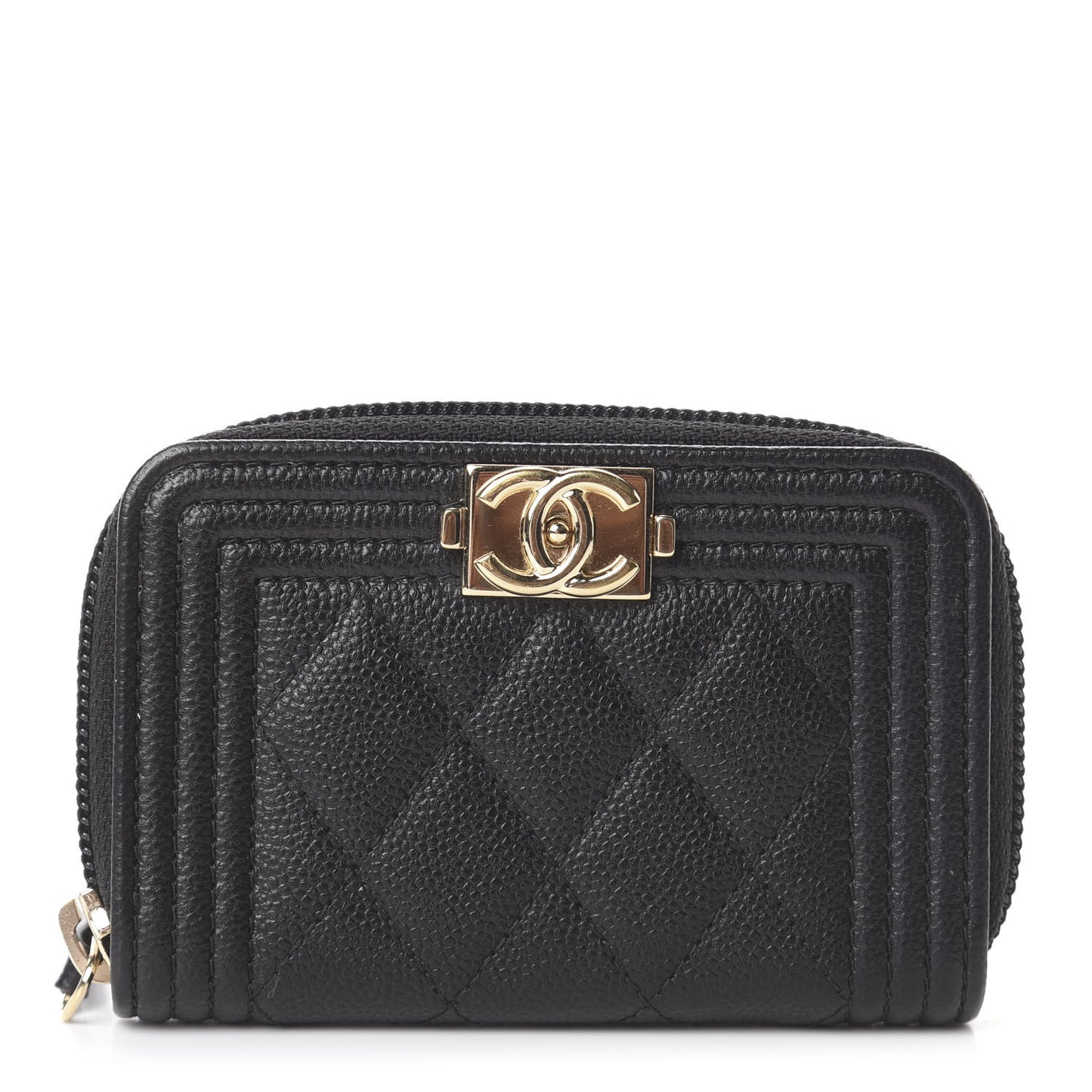 Caviar Quilted Boy Zip Around Coin Purse Wallet Black