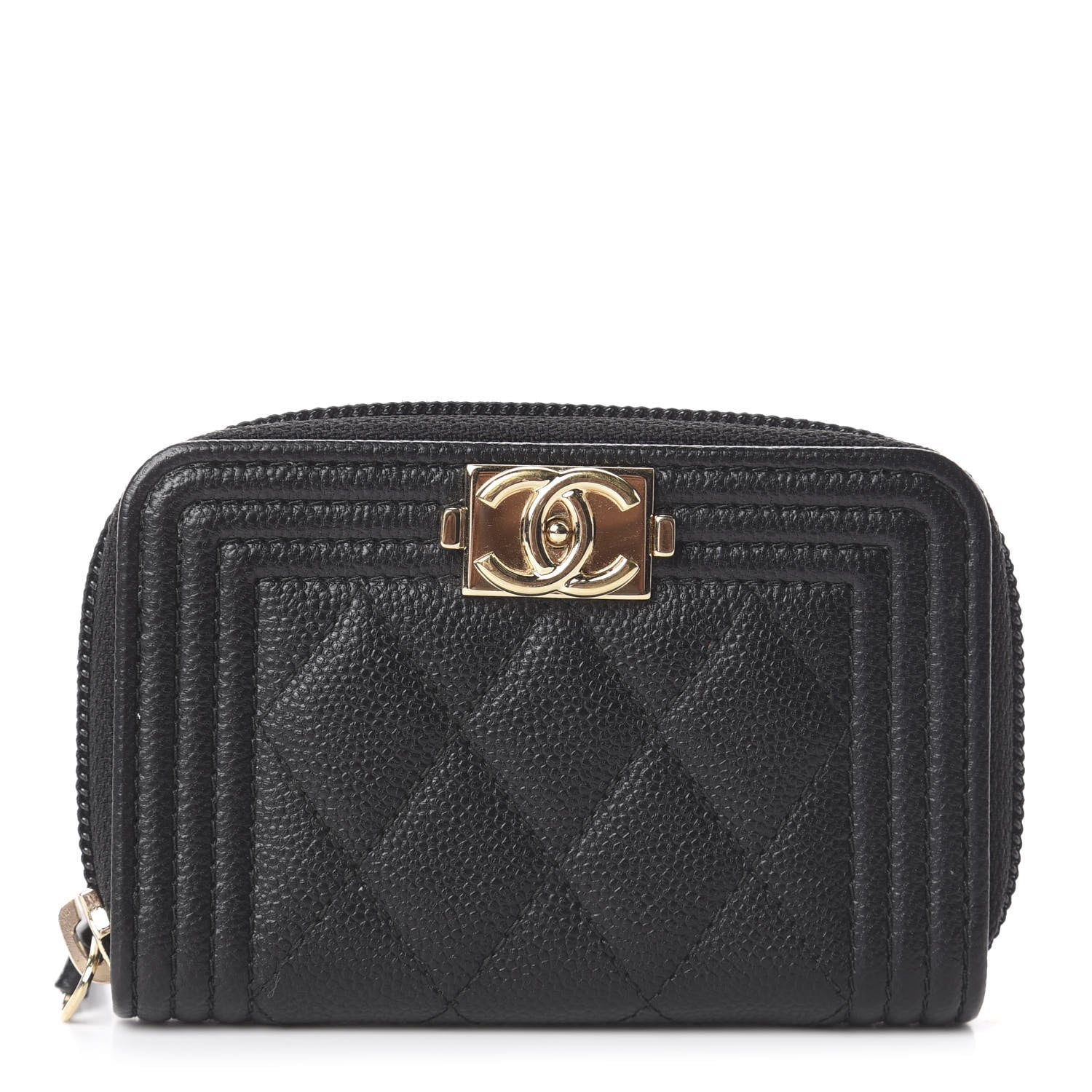 Chanel Caviar Quilted Boy Zip Around Coin Purse Wallet Black 1 of 6