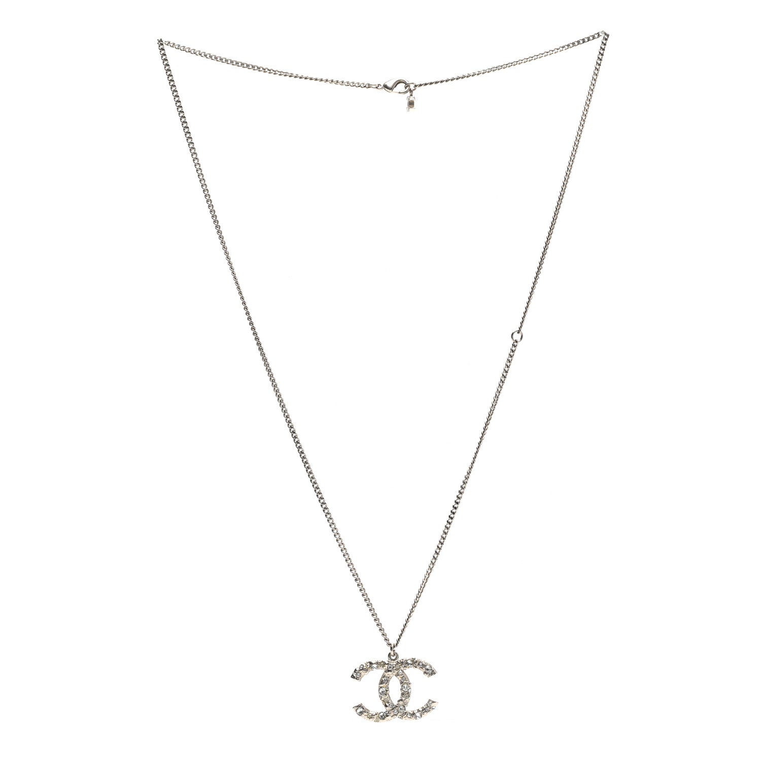 Chanel Crystal CC Pendant Necklace Silver 3 of 5