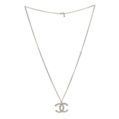 Chanel Crystal CC Pendant Necklace Silver 3 of 5