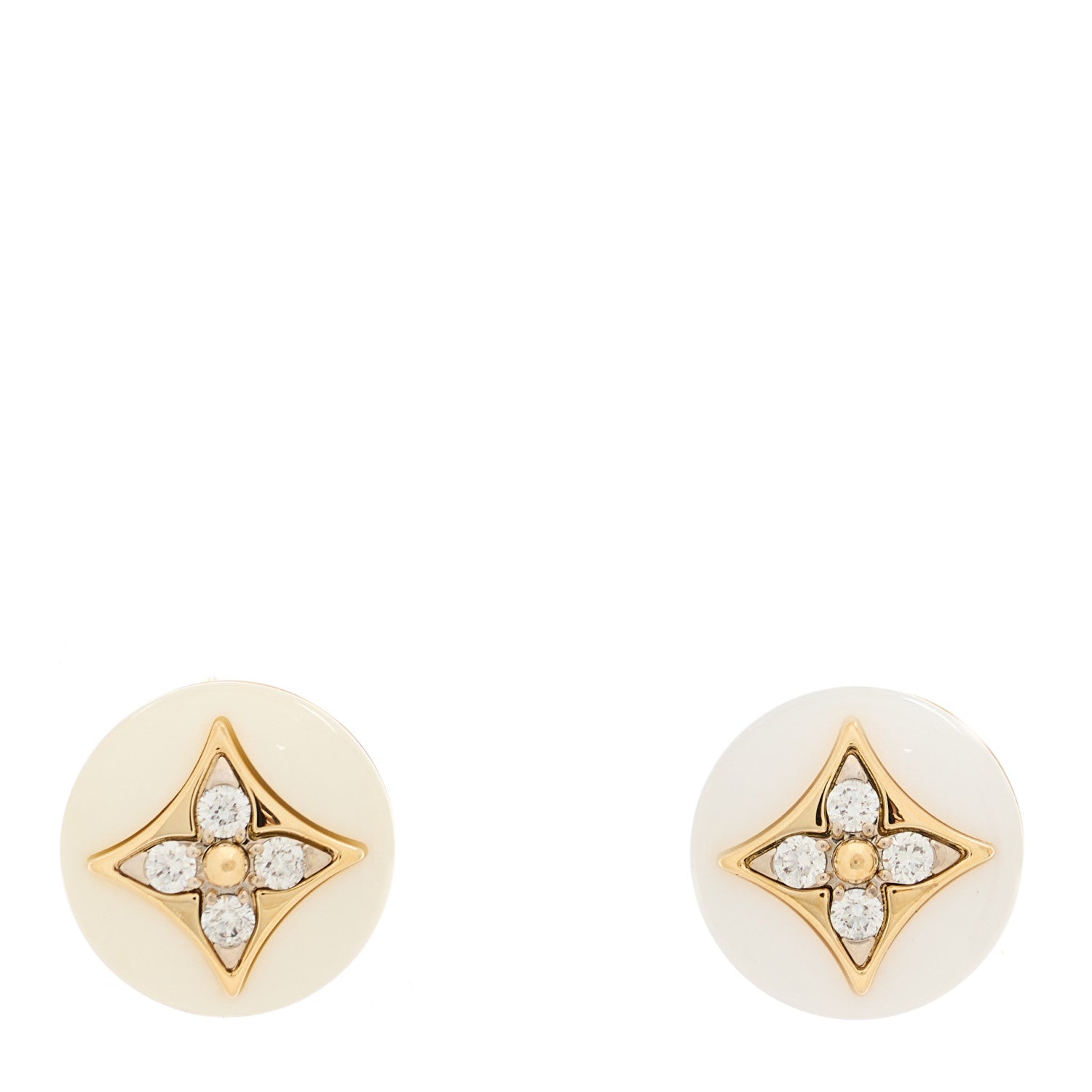 Louis Vuitton 18K Yellow Gold Diamond White Agate Color Blossom BB Star Stud Earrings 1 of 5