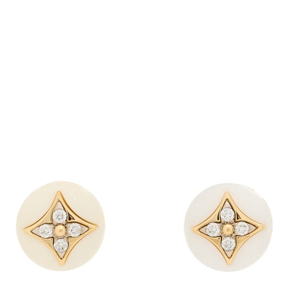 Louis Vuitton 18K Yellow Gold Diamond White Agate Color Blossom BB Star Stud Earrings 1 of 5