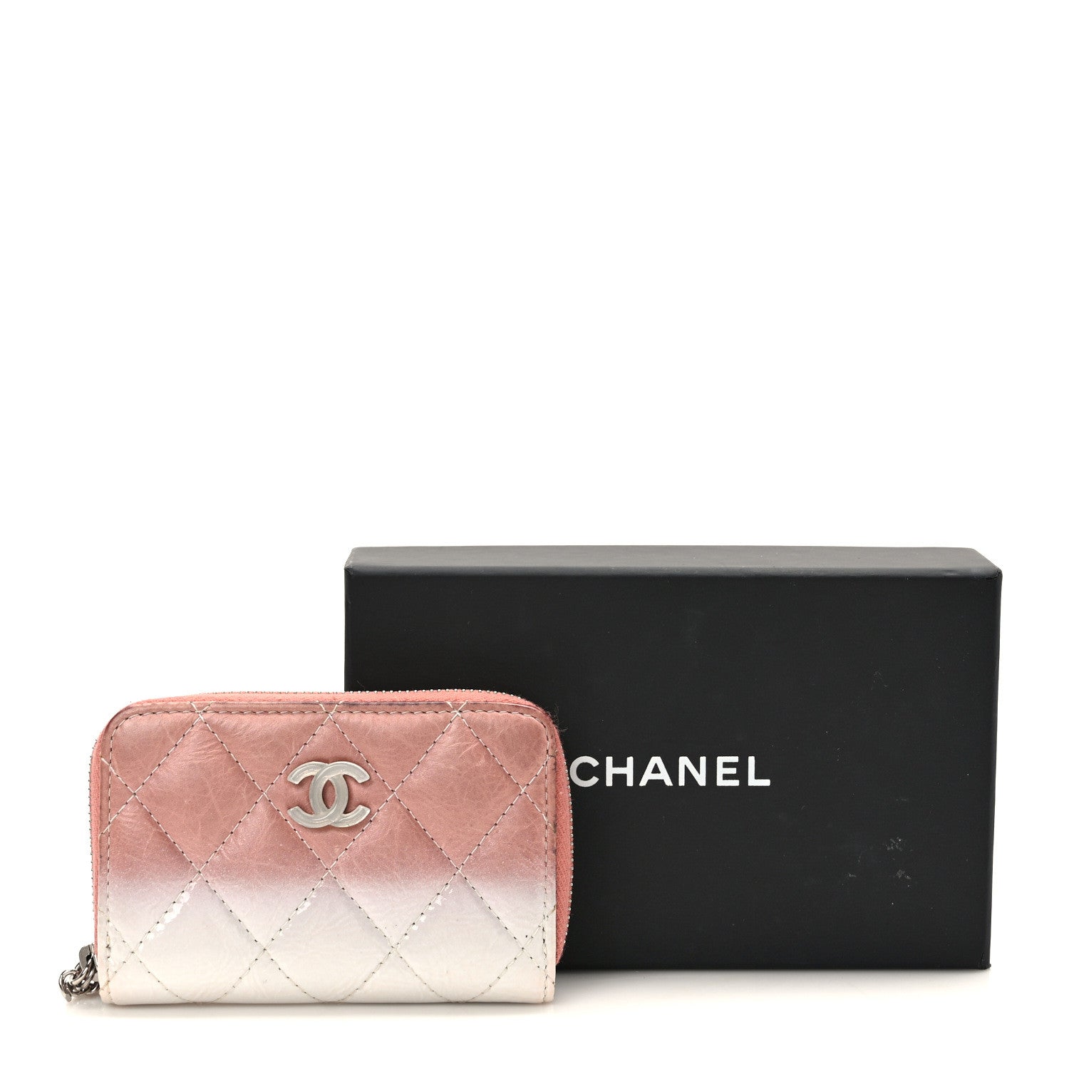 Chanel Ombre Patent Calfskin Quilted Small Zip Around Coin Purse Pink White 11 of 11