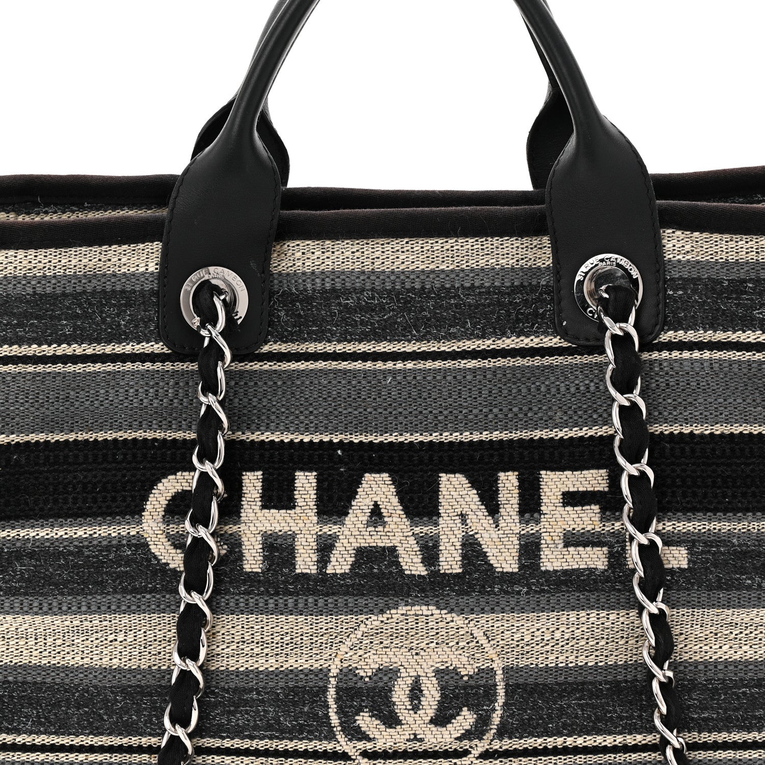 Chanel Striped Canvas Medium Deauville Black 8 of 10