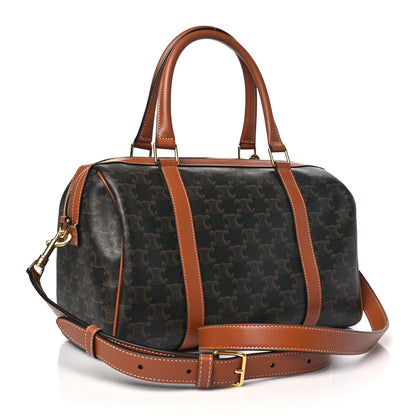 Celine Triomphe Canvas Calfskin Boston Bag Tan 3 of 11