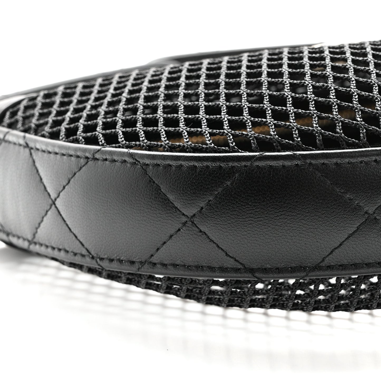 Mesh Shiny Lambskin Pouch Hobo Black