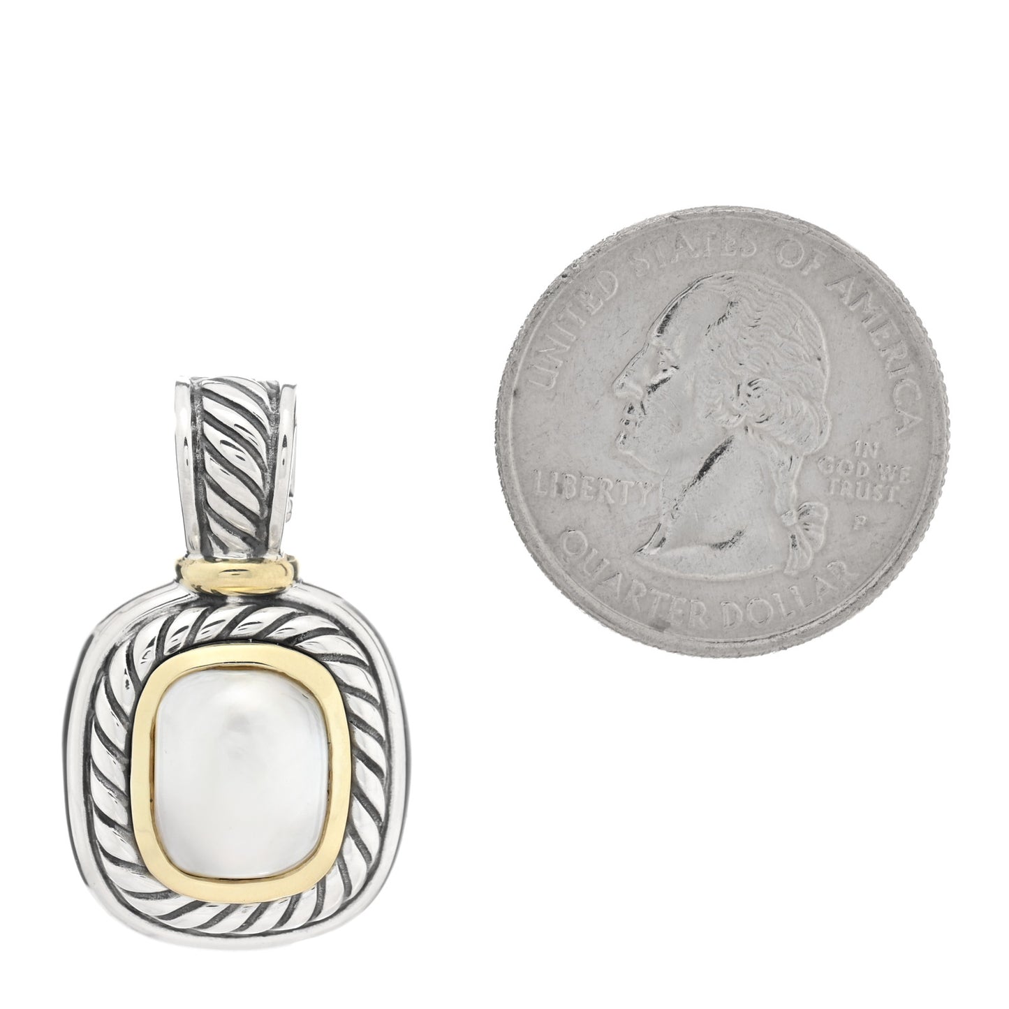 Sterling Silver 14K Yellow Gold Pearl 10mm Albion Enhancer Pendant