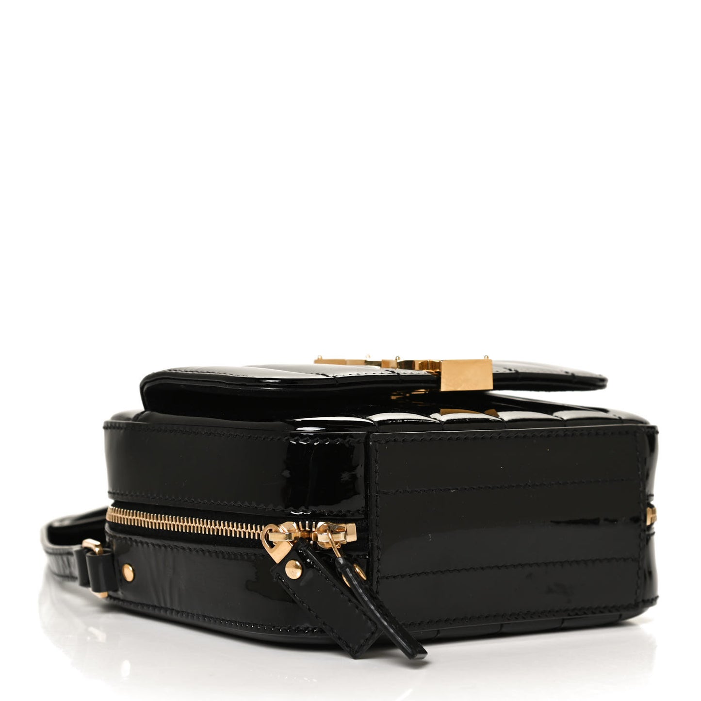 Patent Calfskin Matelasse Monogram Small Vicky Chain Bag Black