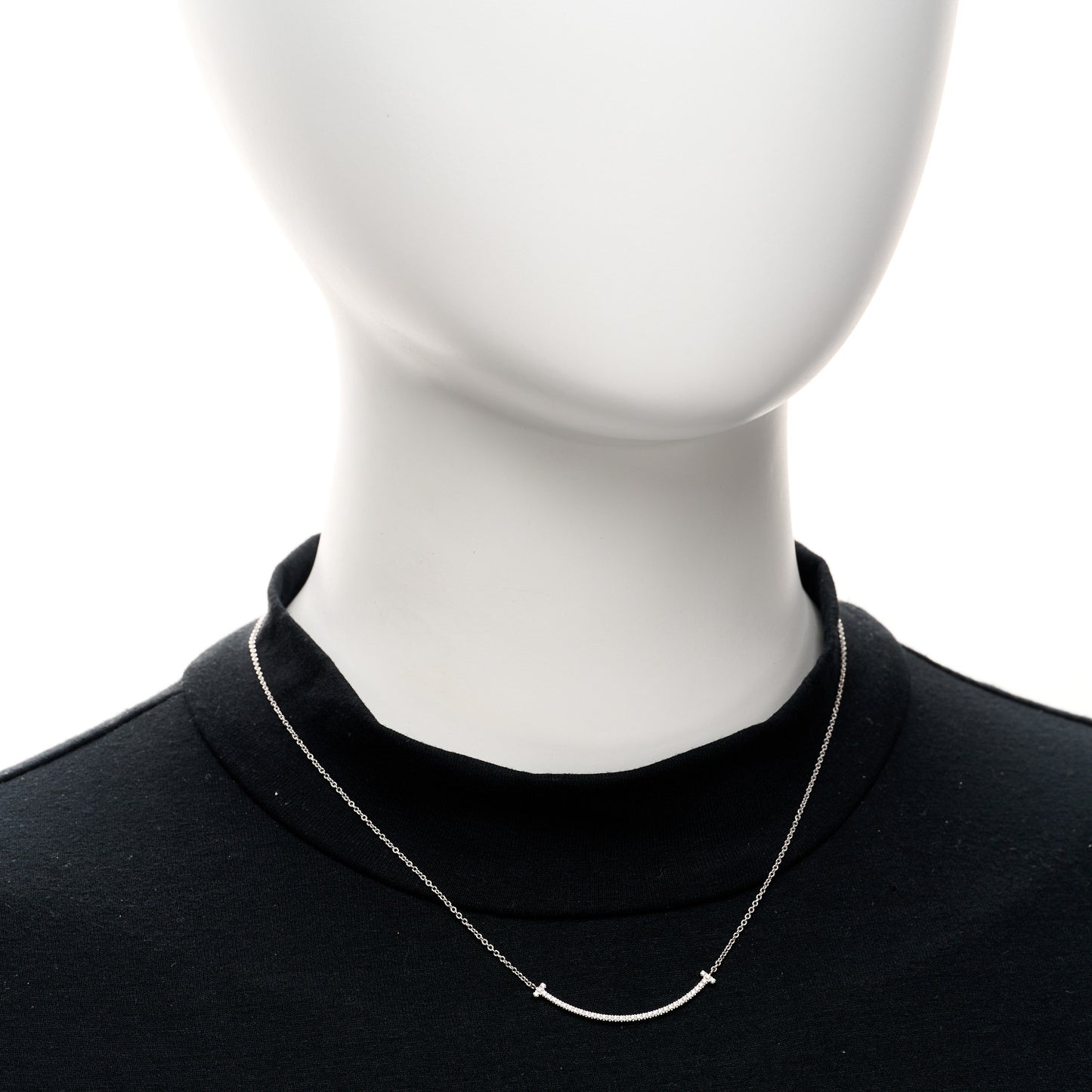18K White Gold Diamond Small T Smile Pendant Necklace