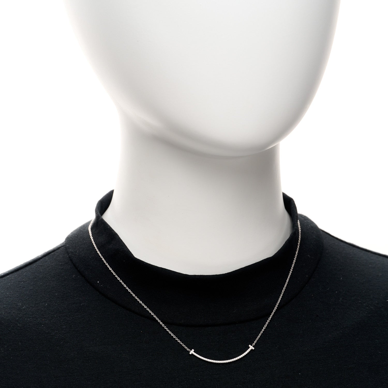 Tiffany 18K White Gold Diamond Small T Smile Pendant Necklace 2 of 4