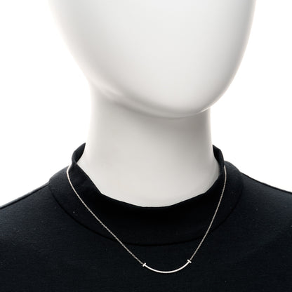 Tiffany 18K White Gold Diamond Small T Smile Pendant Necklace 2 of 4
