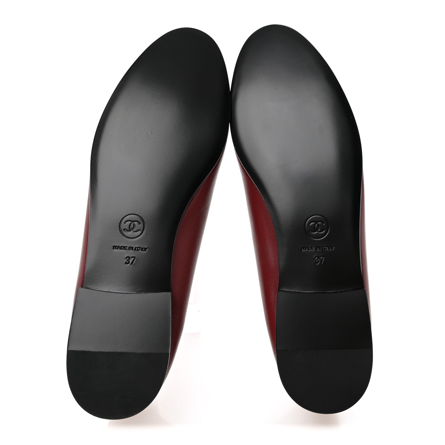 Chanel Lambskin Cap Toe CC Ballerina Flats 37 Burgundy Black 6 of 10