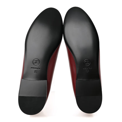 Chanel Lambskin Cap Toe CC Ballerina Flats 37 Burgundy Black 6 of 10