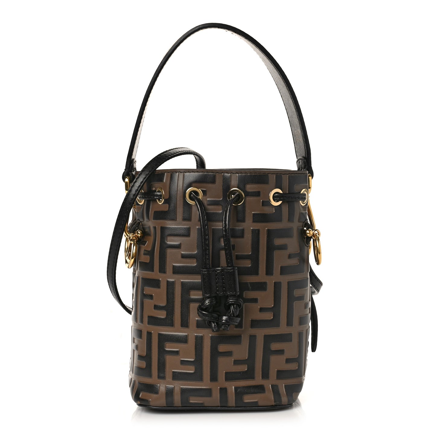 Vitello Liberty F is Fendi Bi-Color FF 1974 Embossed Mini Mon Tresor Bucket Bag Maya Black