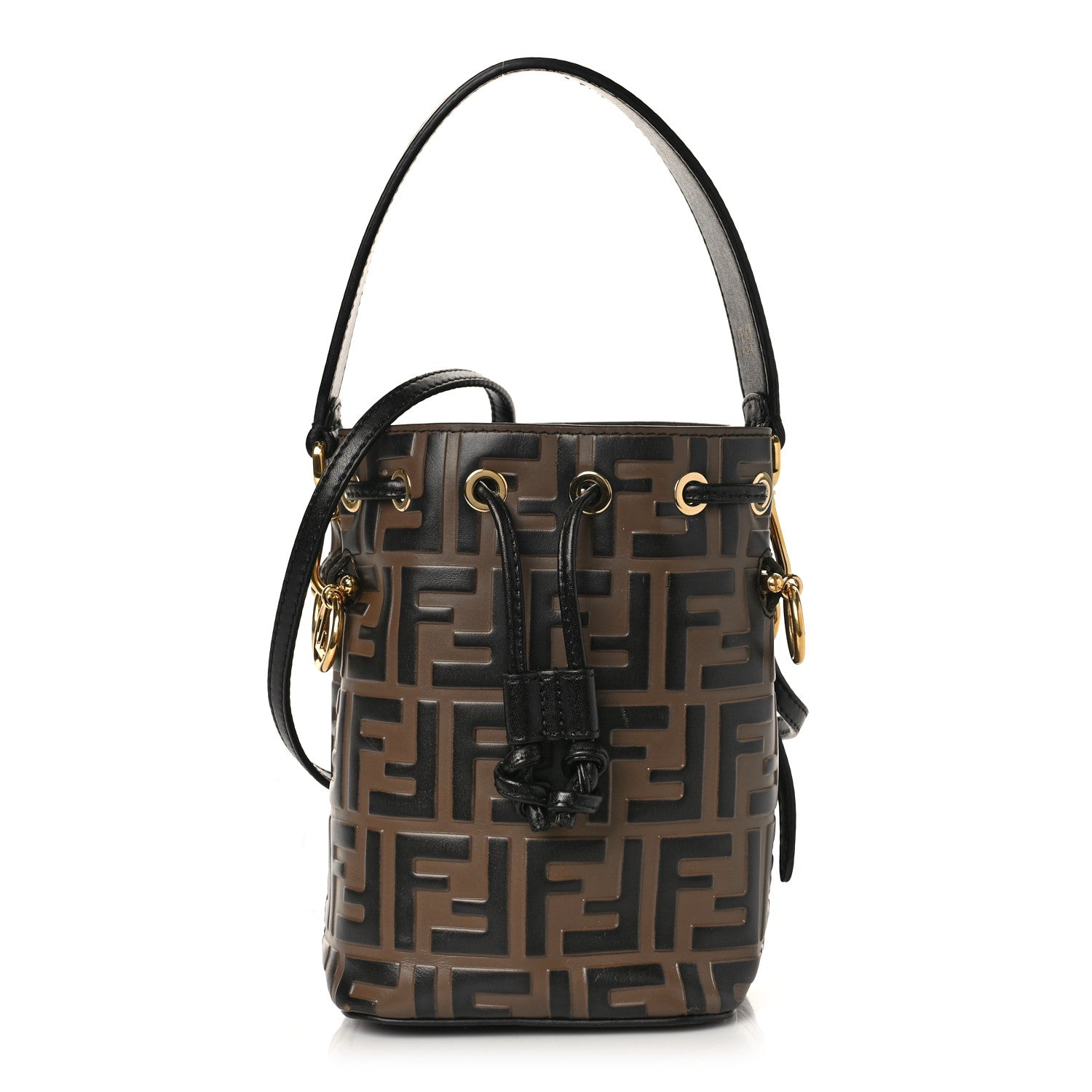 Fendi Vitello Liberty F is Fendi Bi-Color FF 1974 Embossed Mini Mon Tresor Bucket Bag Maya Black 1 of 9