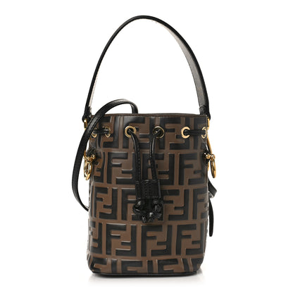 Fendi Vitello Liberty F is Fendi Bi-Color FF 1974 Embossed Mini Mon Tresor Bucket Bag Maya Black 1 of 9