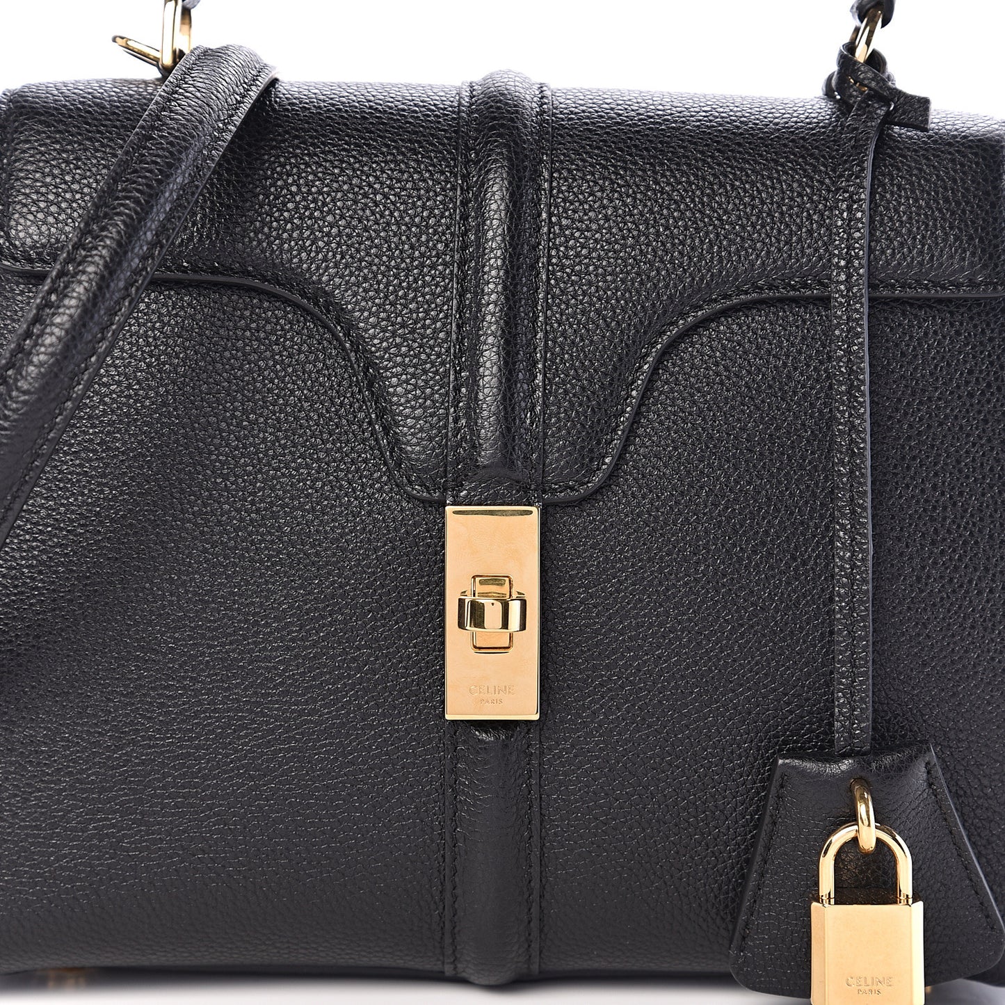 Grained Calfskin Small 16 Top Handle Bag Black