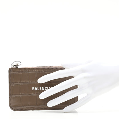 Balenciaga Shiny Calfskin Logo Crocodile Embossed Large Cash Long Coin Card Holder Mink Grey White 2 of 7