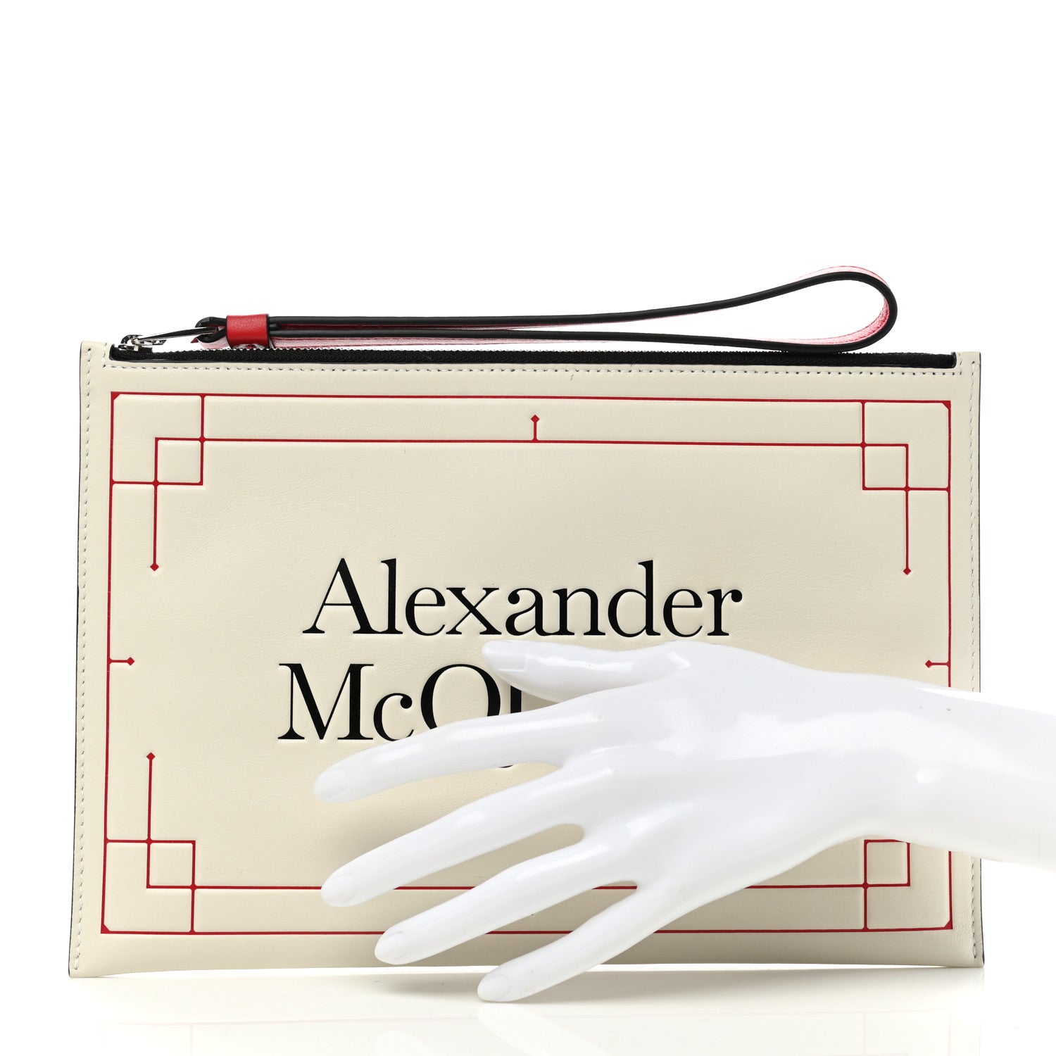 Alexander McQueen Logo Zip Large Wristlet Pouch White Red 2 of 8