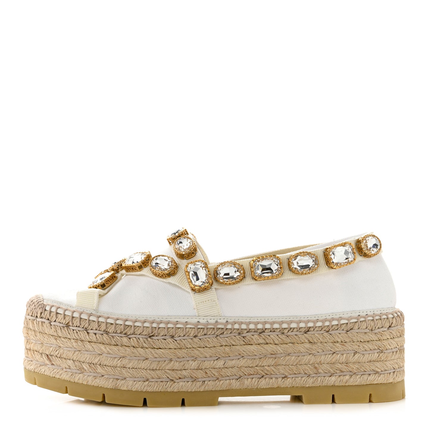 Canvas Crystal Embellished Platform Espadrilles 37 Great White
