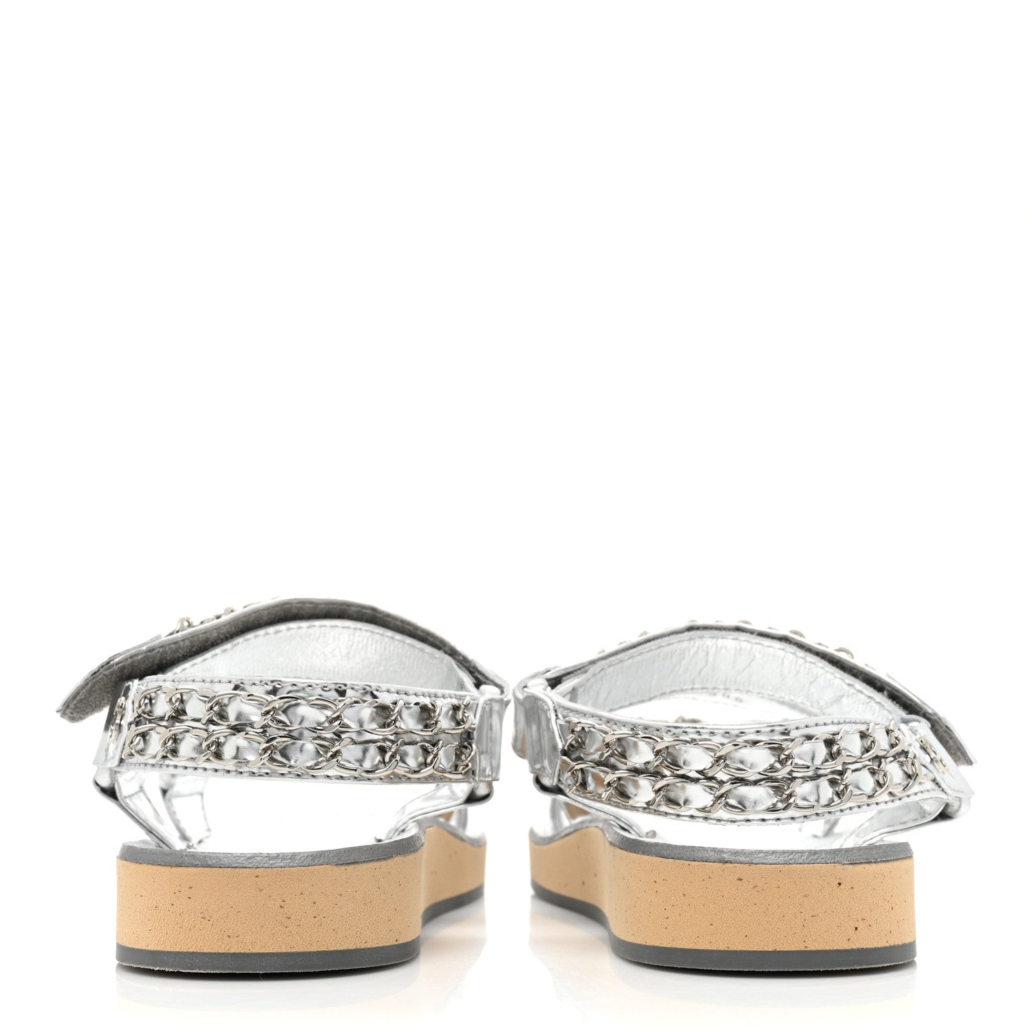 Chanel Metallic Laminated Goastkin Chain Flat Sandals 37 Silver 4 of 11