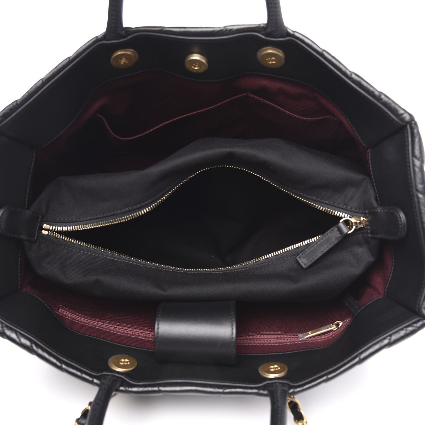 Aged Calfskin Chevron Large Coco Handle Shopping Tote Black