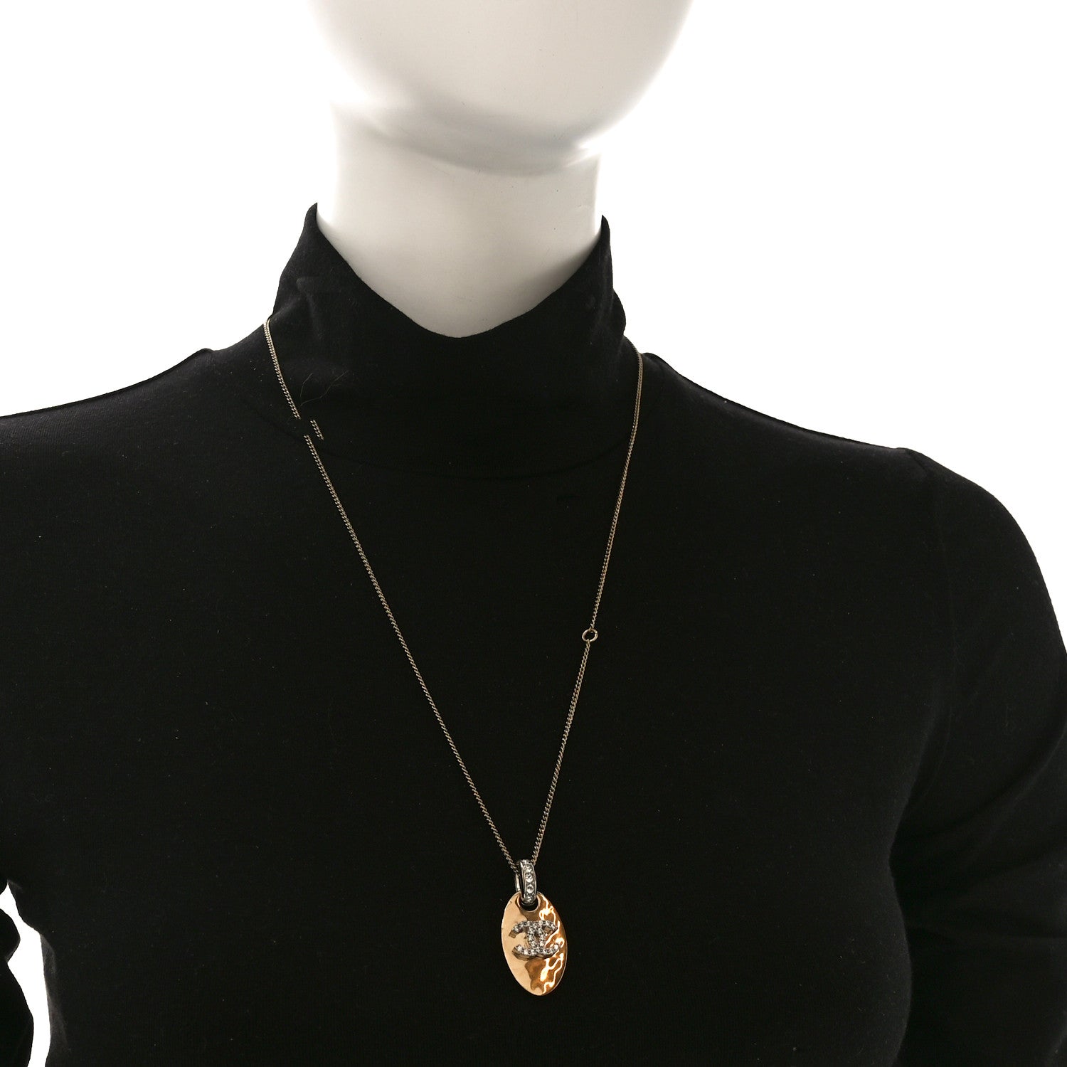 Chanel Crystal CC Oval Tag Pendant Necklace Gold 2 of 4