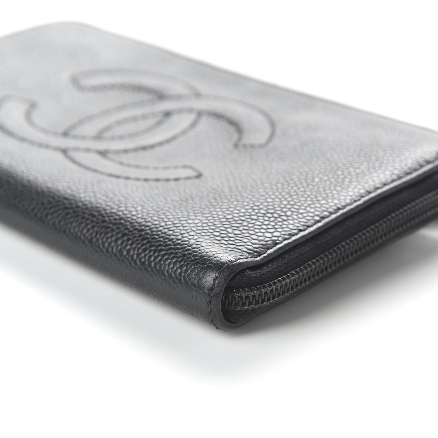 Caviar Large Timeless CC Zip Around Wallet Black