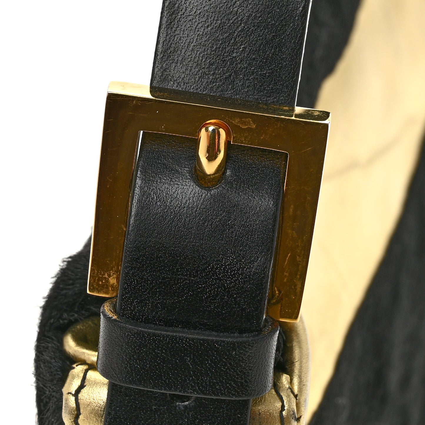 Metallic Calfskin Calf Hair Baguette Black Gold