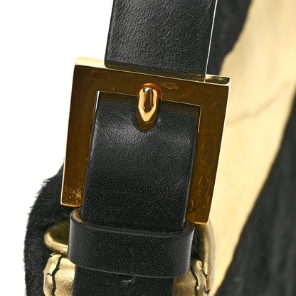 Fendi Metallic Calfskin Calf Hair Baguette Black Gold 13 of 13