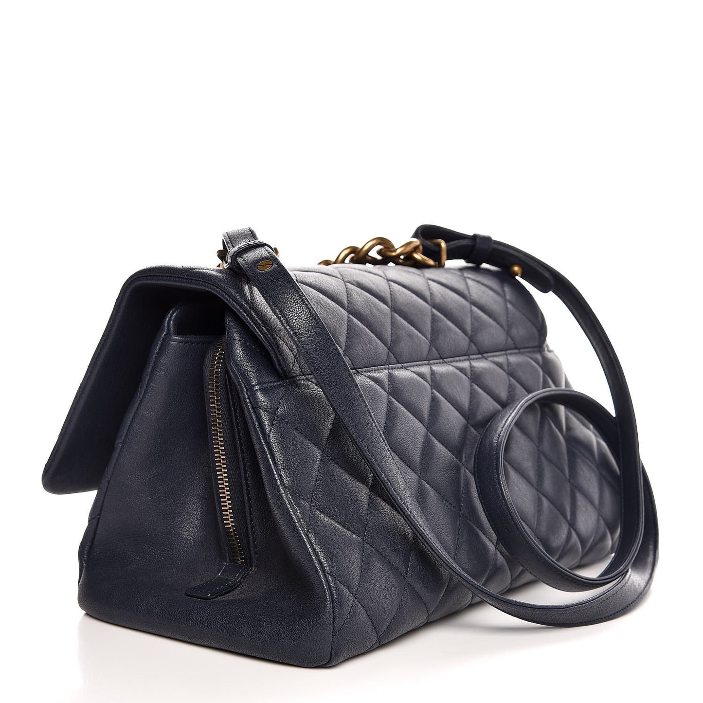 Shiny Sheepskin Quilted Large Trapezio Flap Navy