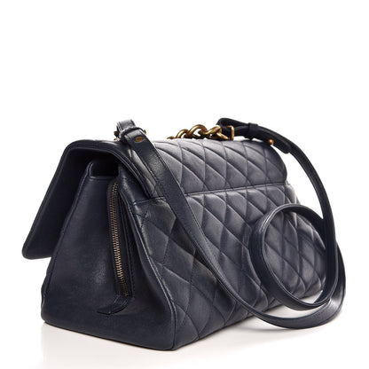 Chanel Shiny Sheepskin Quilted Large Trapezio Flap Navy 3 of 8