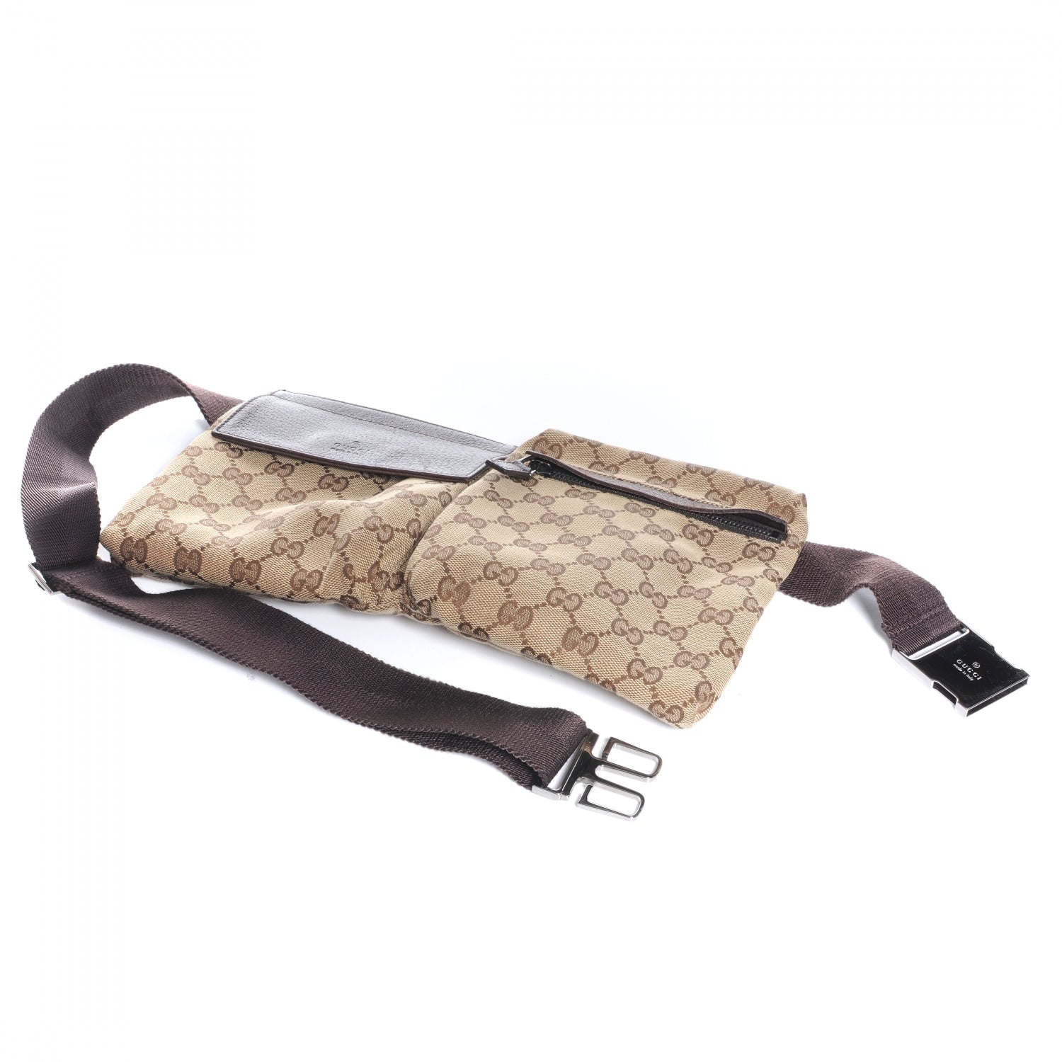 Gucci GG Monogram Web Double Pocket Belt Bag Dark Brown 4 of 8