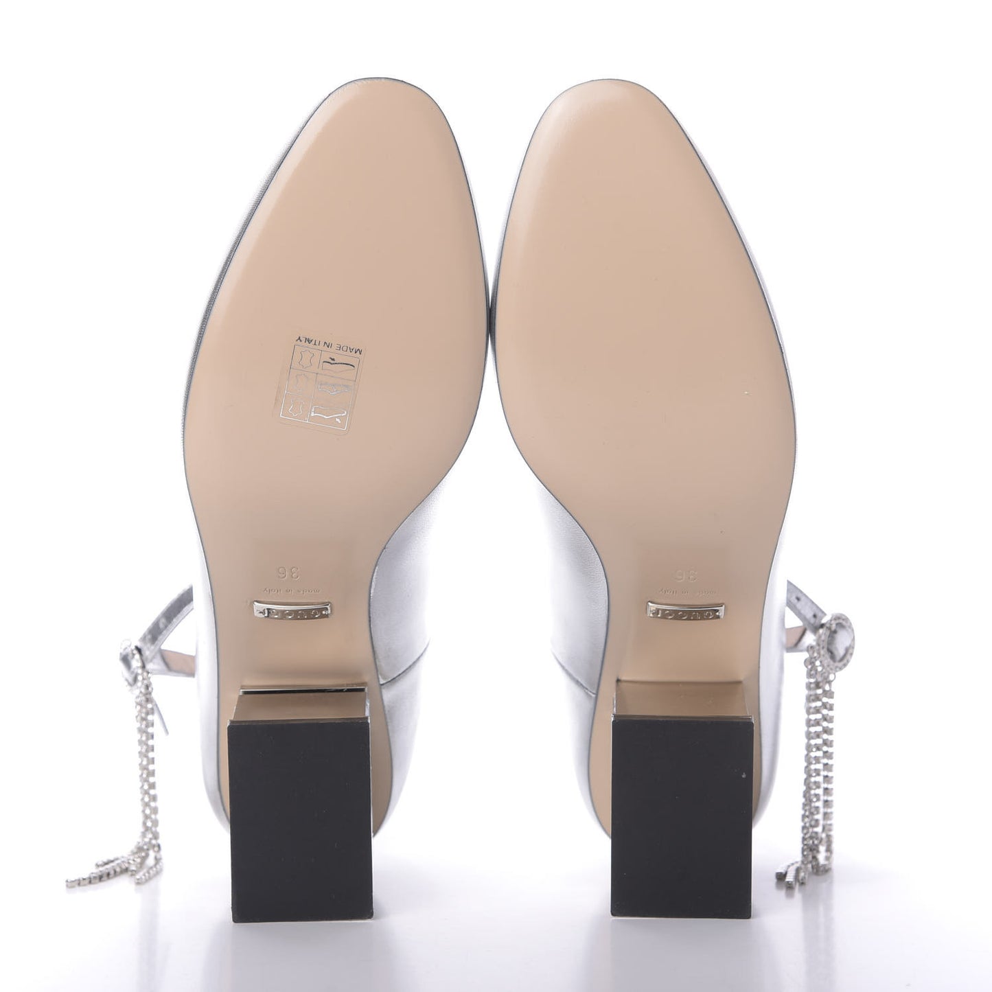 Metallic Nappa Crystal Square G Mid Heel Pumps 36 Silver
