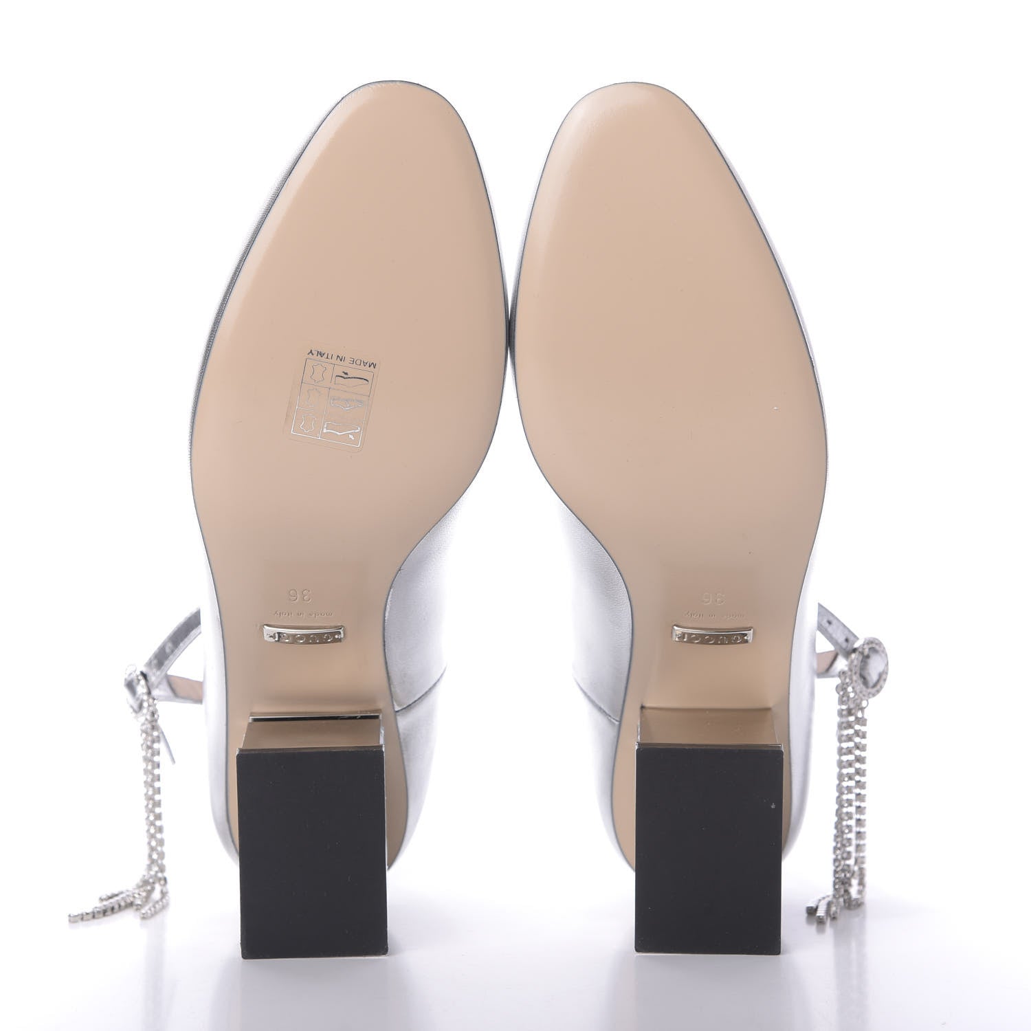 Gucci Metallic Nappa Crystal Square G Mid Heel Pumps 36 Silver 5 of 10