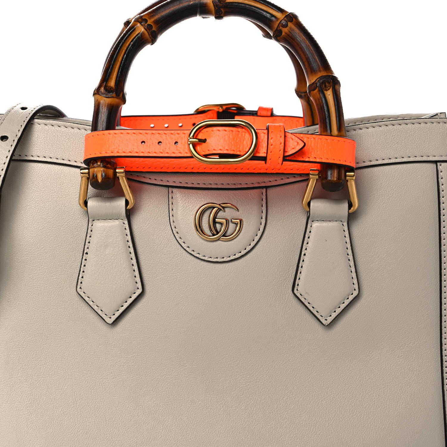 Gucci Wonka Grain Calfskin Small Diana Tote Bag Mystic White Orange Fluo 8 of 13