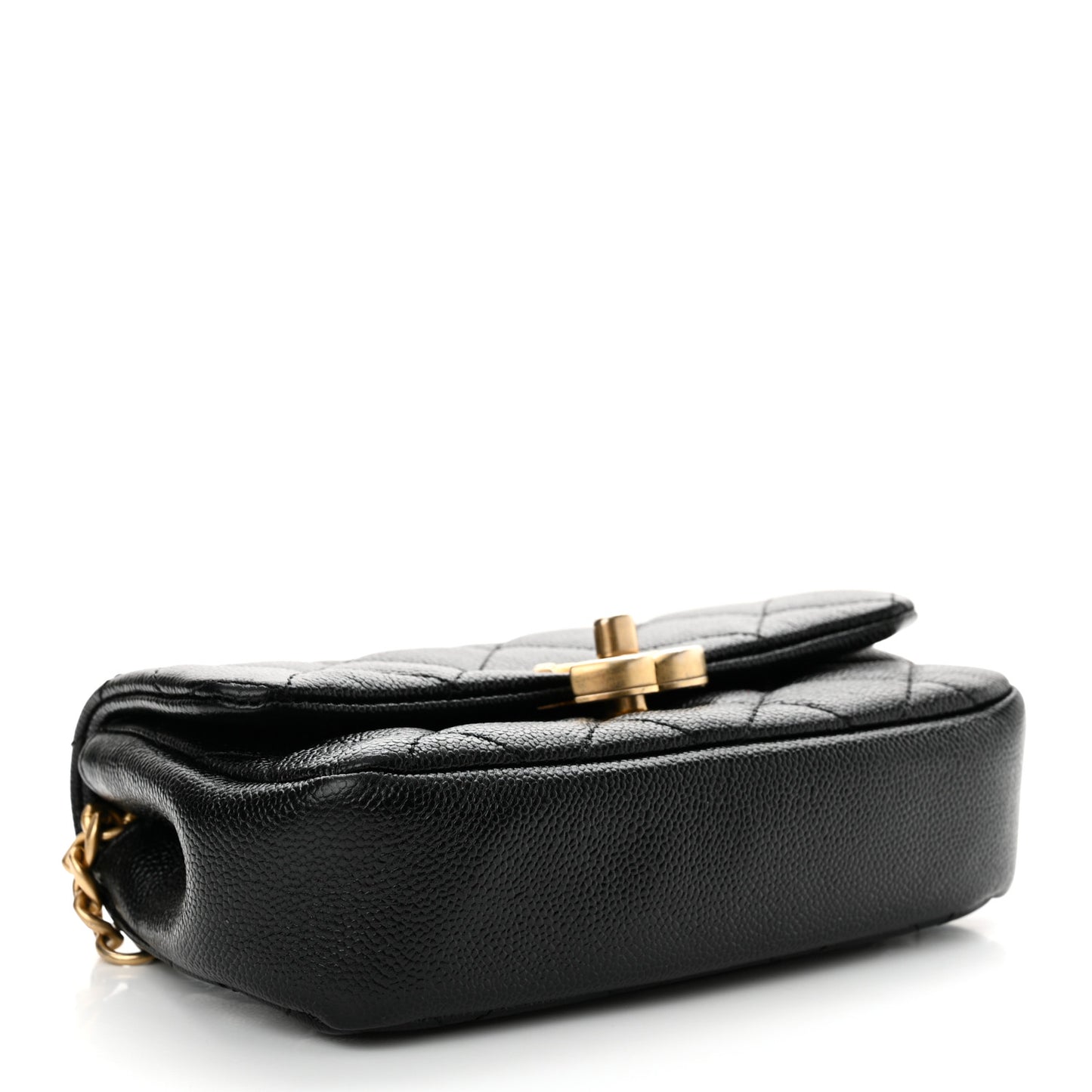 Shiny Caviar Quilted Chain Melody Waist Belt Bag Black