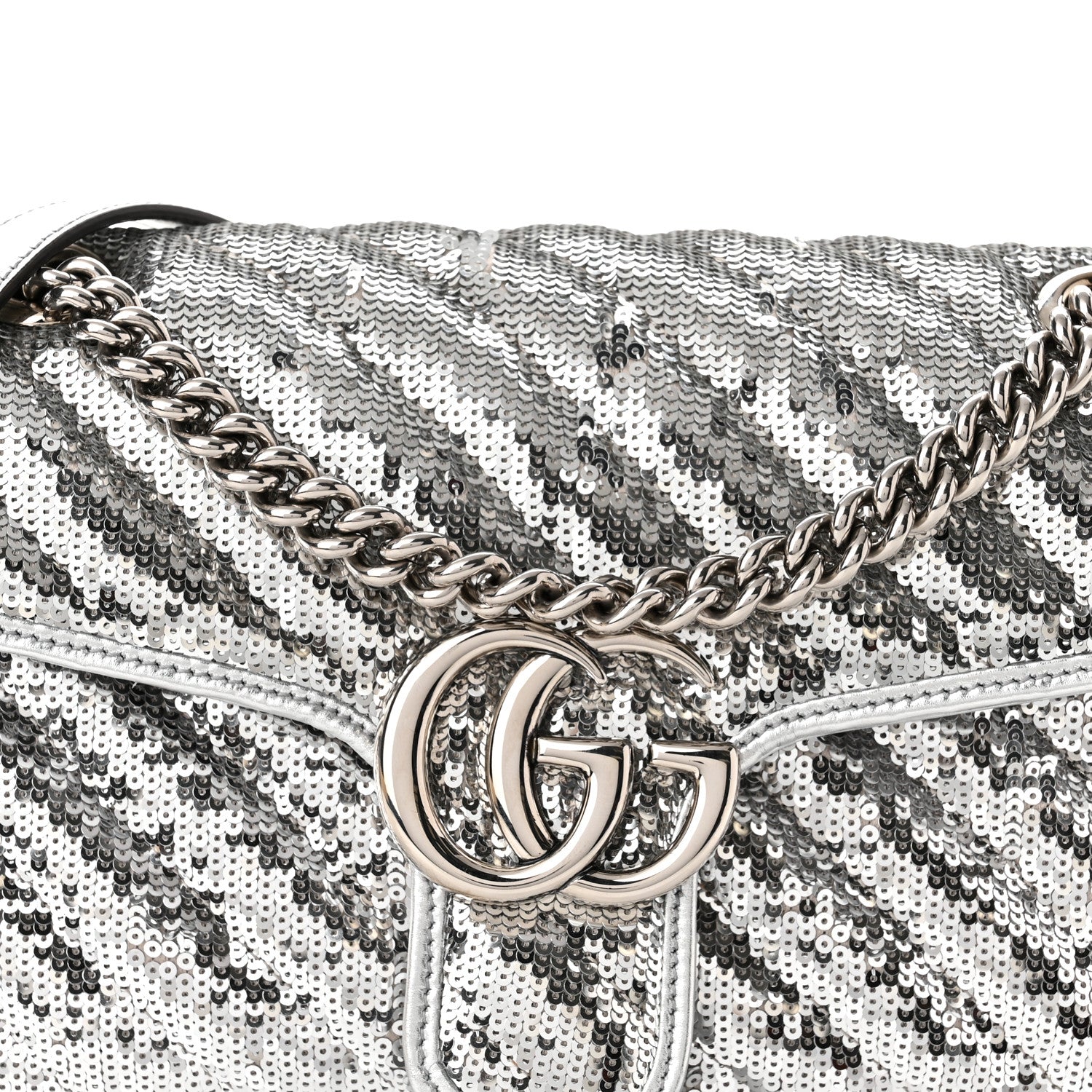 Gucci Sequin Matelasse Small GG Marmont Shoulder Bag Silver 8 of 10