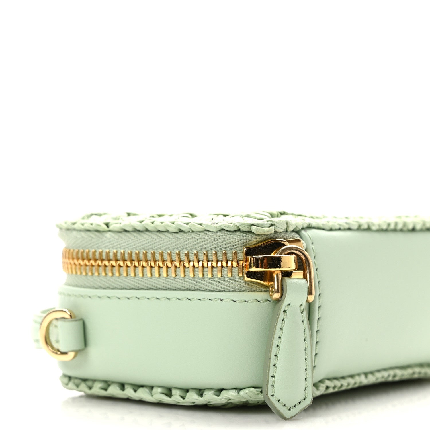 Prada Yarn Raffia Effect Calfskin Crochet Metal Triangle Logo Mini Pouch with Handle Acqua 8 of 10