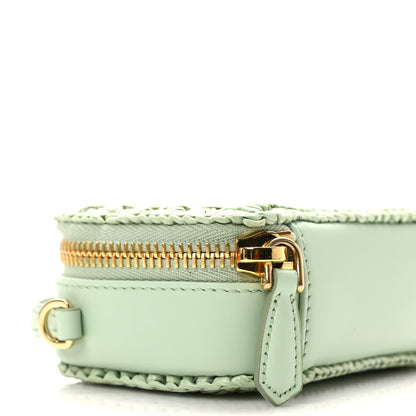 Prada Yarn Raffia Effect Calfskin Crochet Metal Triangle Logo Mini Pouch with Handle Acqua 8 of 10