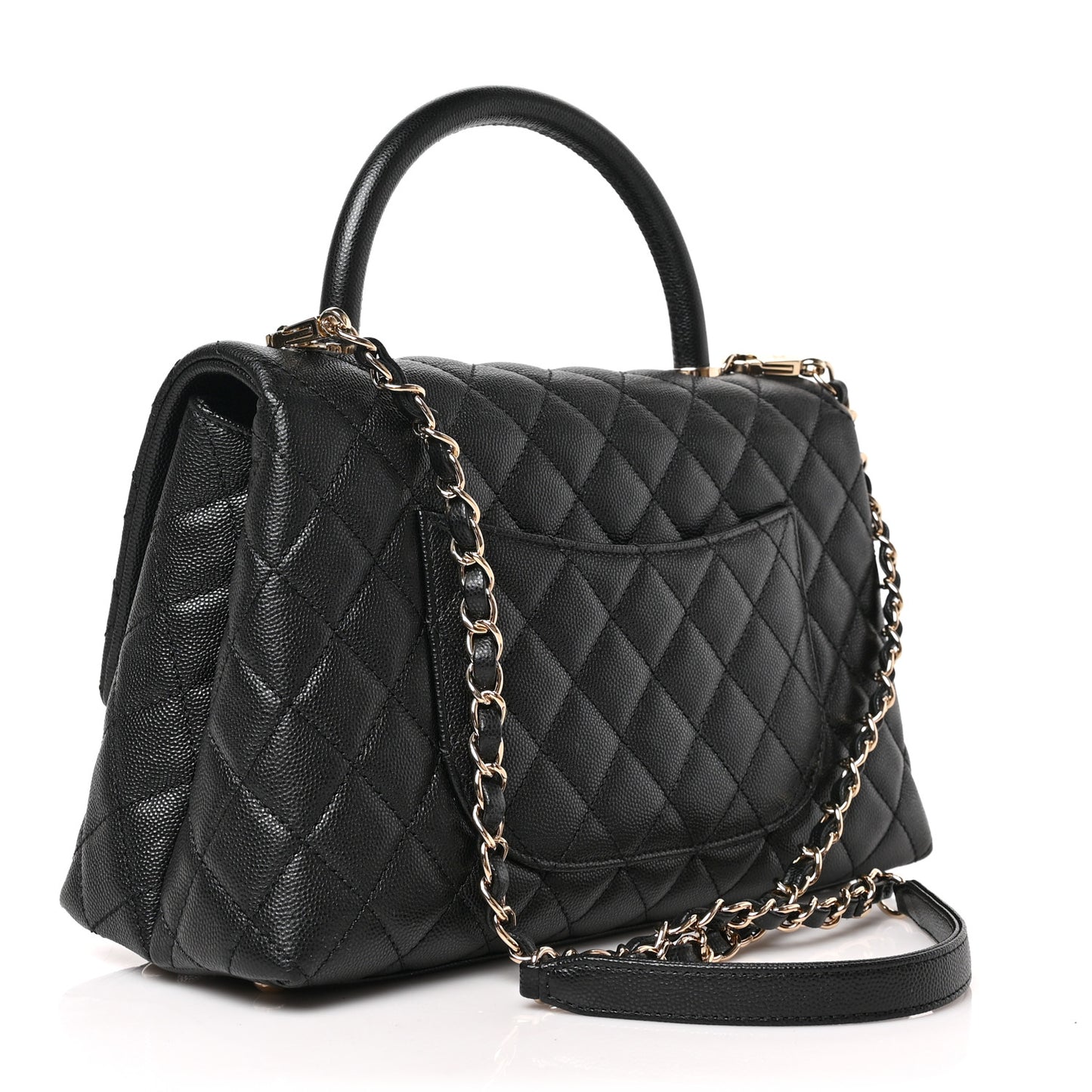 Caviar Quilted Small Coco Handle Flap Black