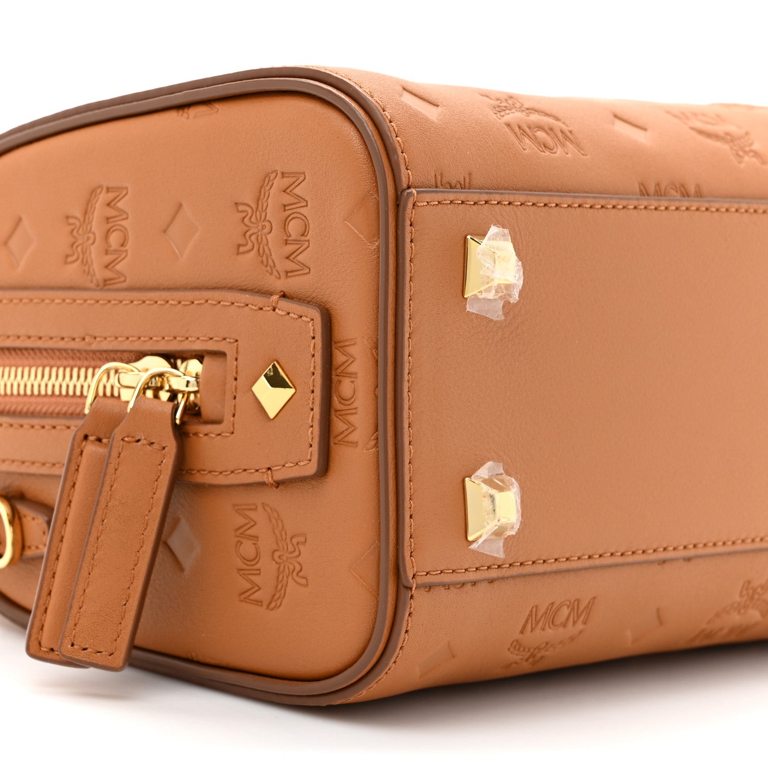 MCM Calfskin Ottomar Monogram Essential Boston Bag Cognac 9 of 10