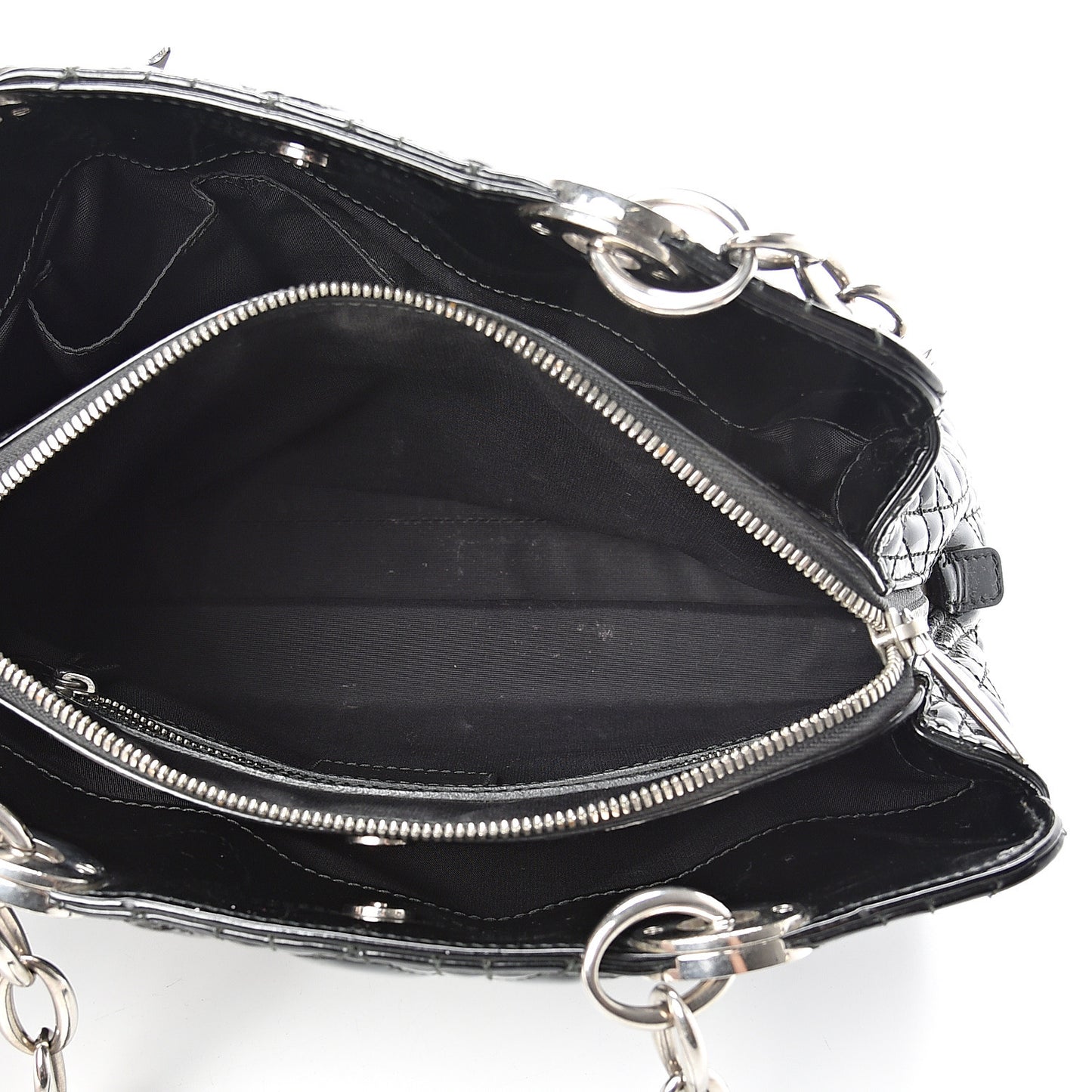 Patent Cannage Dior Soft Zipped Shopping Tote Black