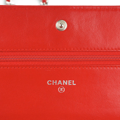 Chanel Patent Camellia Embossed Wallet On Chain WOC Dark Red 6 of 8