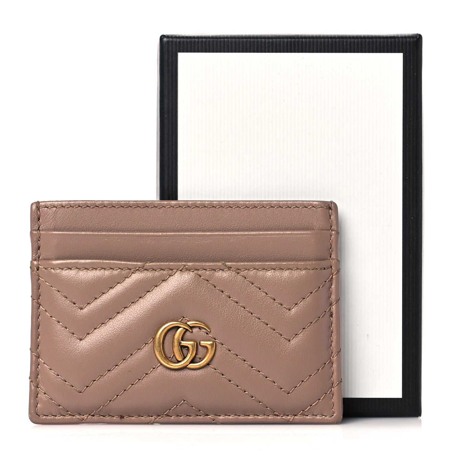 Calfskin Matelasse GG Marmont Card Holder Porcelain Rose