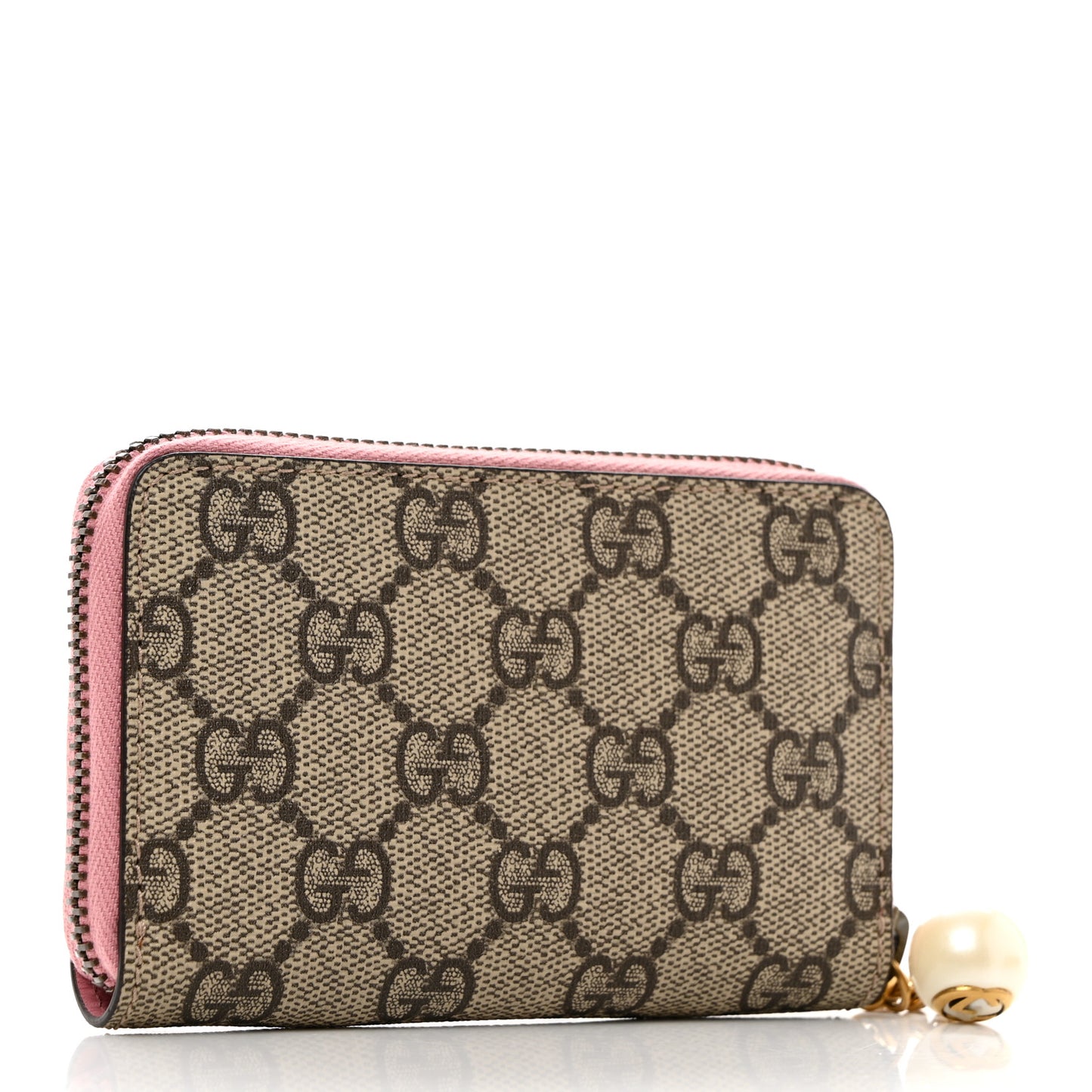 GG Supreme Monogram Pearl Zip Around Card Case Pink