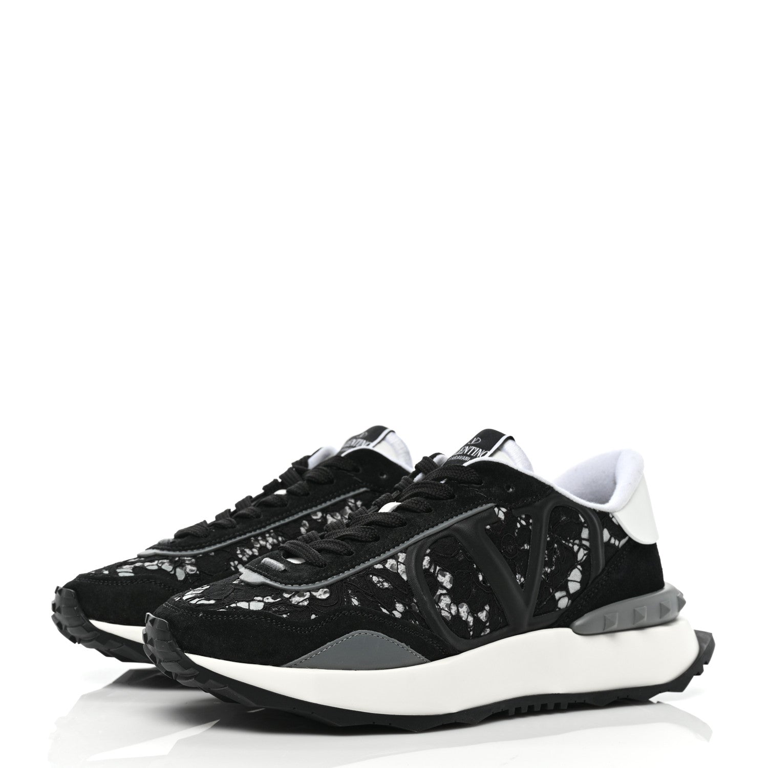 Valentino Garavani Lace Suede Womens Sneakers 39.5 Black White 3 of 8